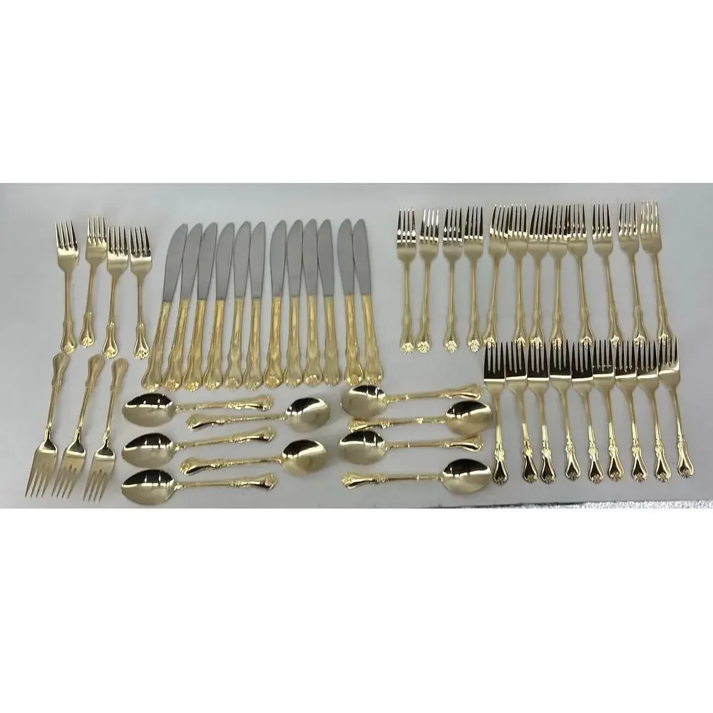 Alco Flatware Gold Tone Hollywood Regency Spoons Forks Knifes 49 Pcs